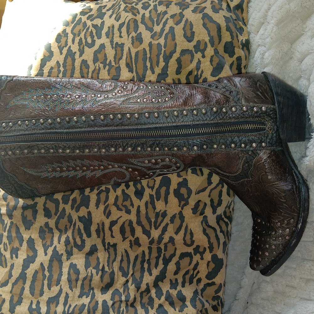 Dan Post Brown Heeled Boots with Studded Design